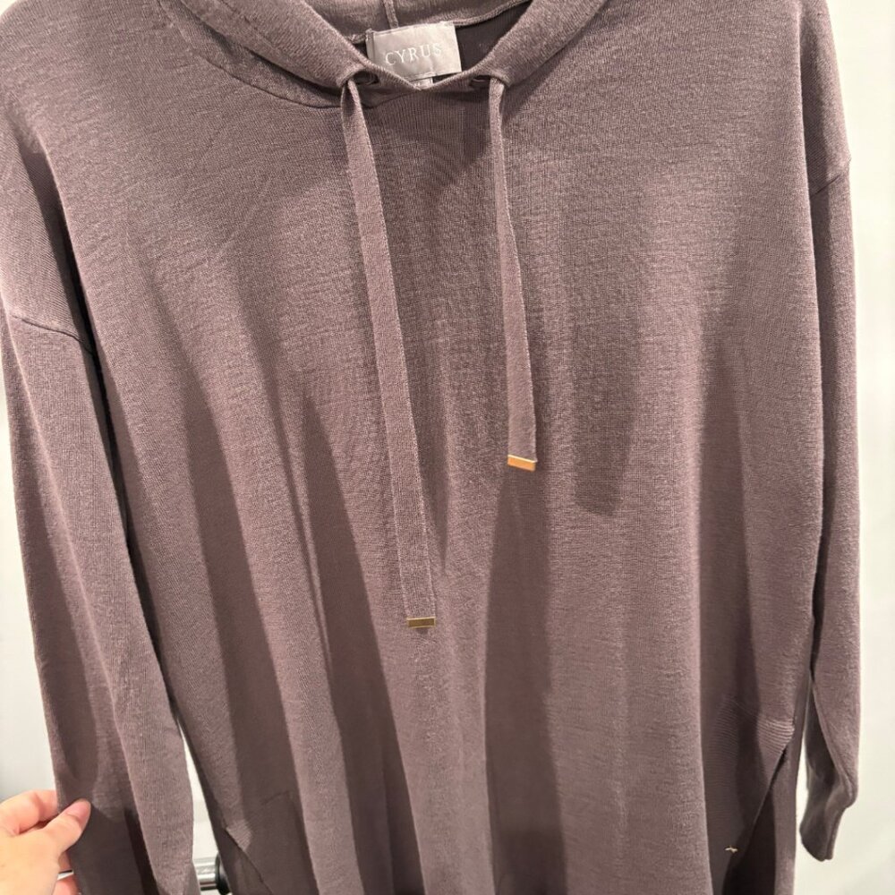 Long Sleeved Hooded Sweater Tunic with Gold Details